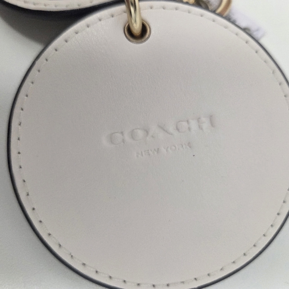 COACH Signature Coated Canvas Leather Floral Mirror Keychain Bag Charm NEW! - Picture 3 of 5